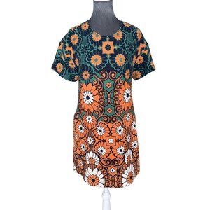 Maeve By Anthropologie Floral Print Tunic Dress SP Multicolor Orange/Green Short